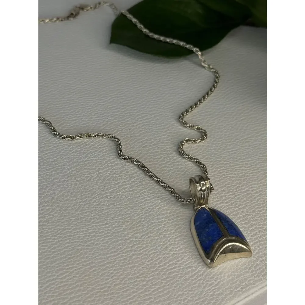 Vintage 925 Sterling Silver Sodalite Necklace Length 20 inch